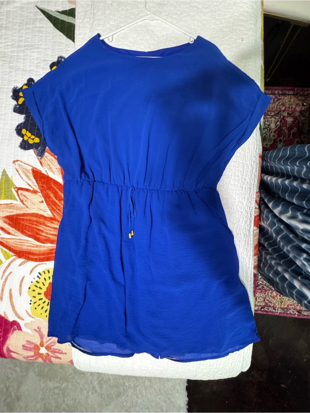 Women's Elastic-Waist Short Sleeve Dress in Cobalt Blue